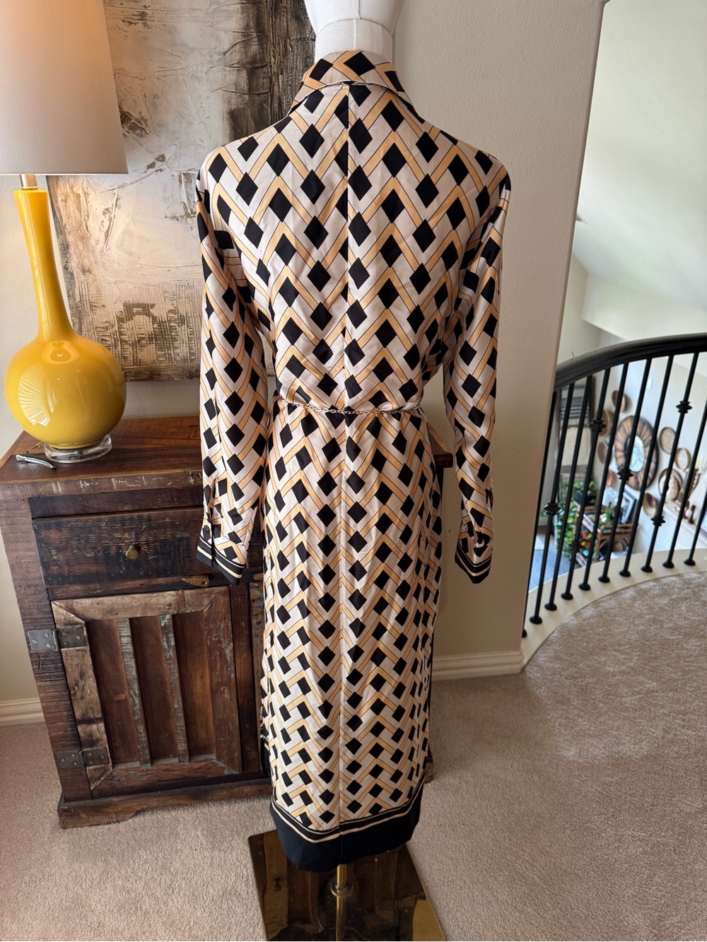 Mango Geometric Midi Shirt Dress - size 10 - Picture 7 of 11